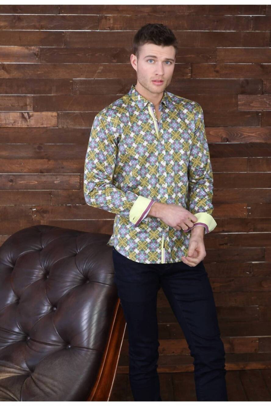 NEW EIGHT X pattern button down shirt in beige